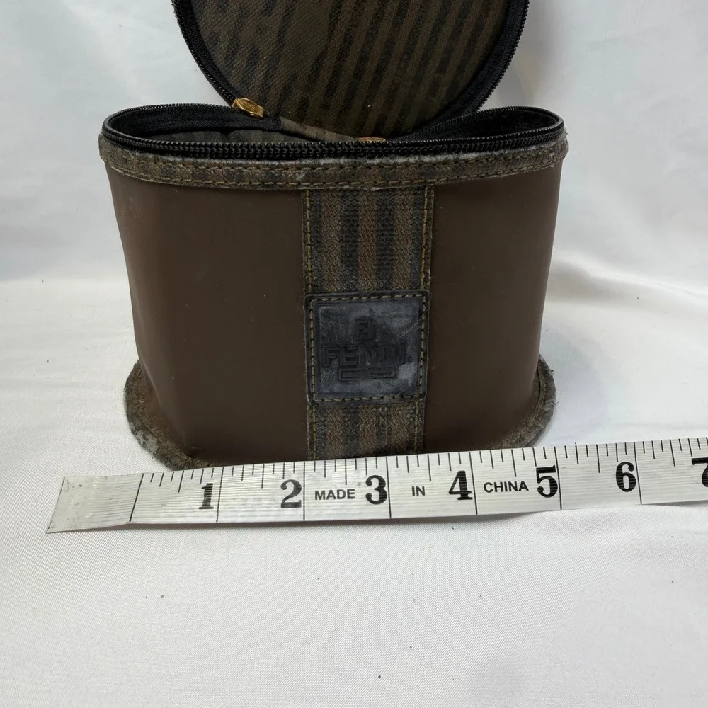 Fendi Vintage Cosmetic Bag Women OS Brown Pequin Stripe Vanity Case Travel Pouch